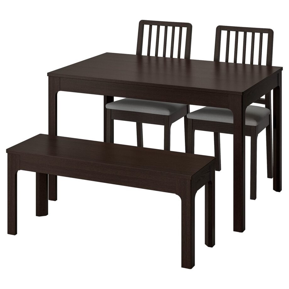 Stonebrew Bench Set – Table with 2 chairs and bench, dark brown/Orrsta light grey, 120/180 cm