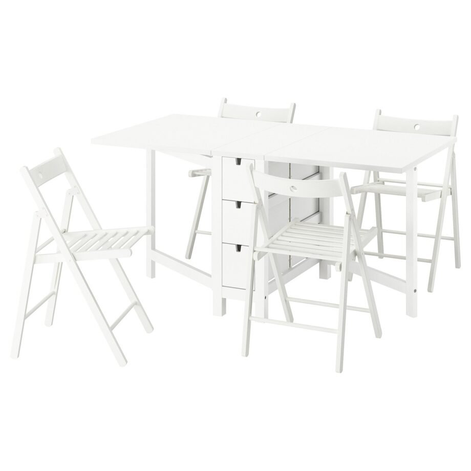 Snownest Compact – Table and 4 chairs, white/white, 26/89/152 cm