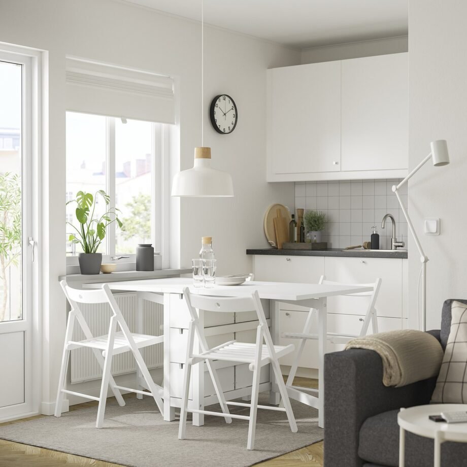 Snownest Compact – Table and 4 chairs, white/white, 26/89/152 cm