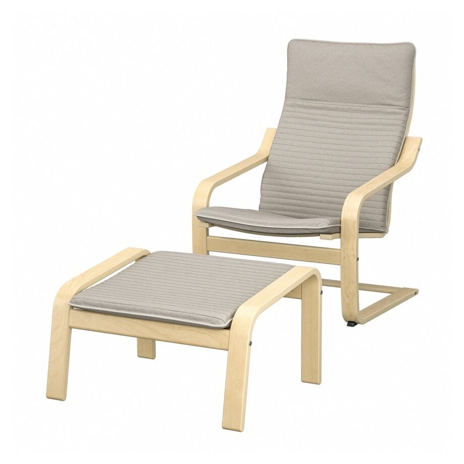 ChairNest Duo – Armchair and footstool, birch veneer/Knisa light beige