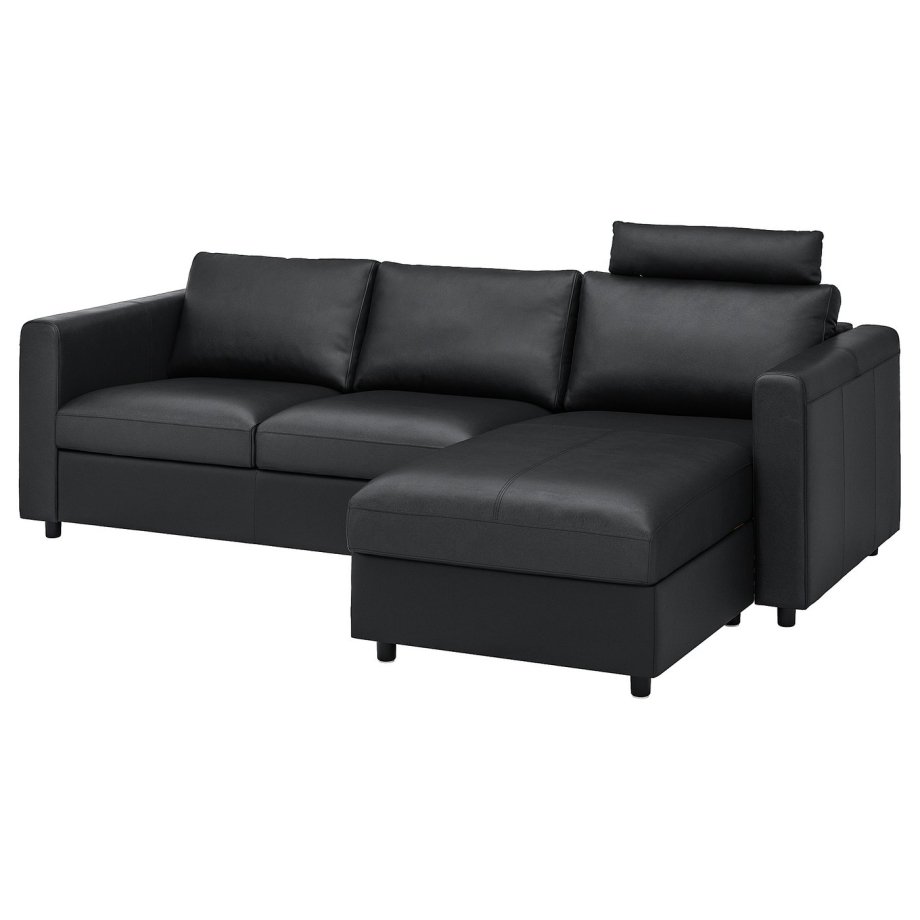SofaLux 3CH - 3-seat sofa, with chaise longue with headrest/Grann/Bomstad black